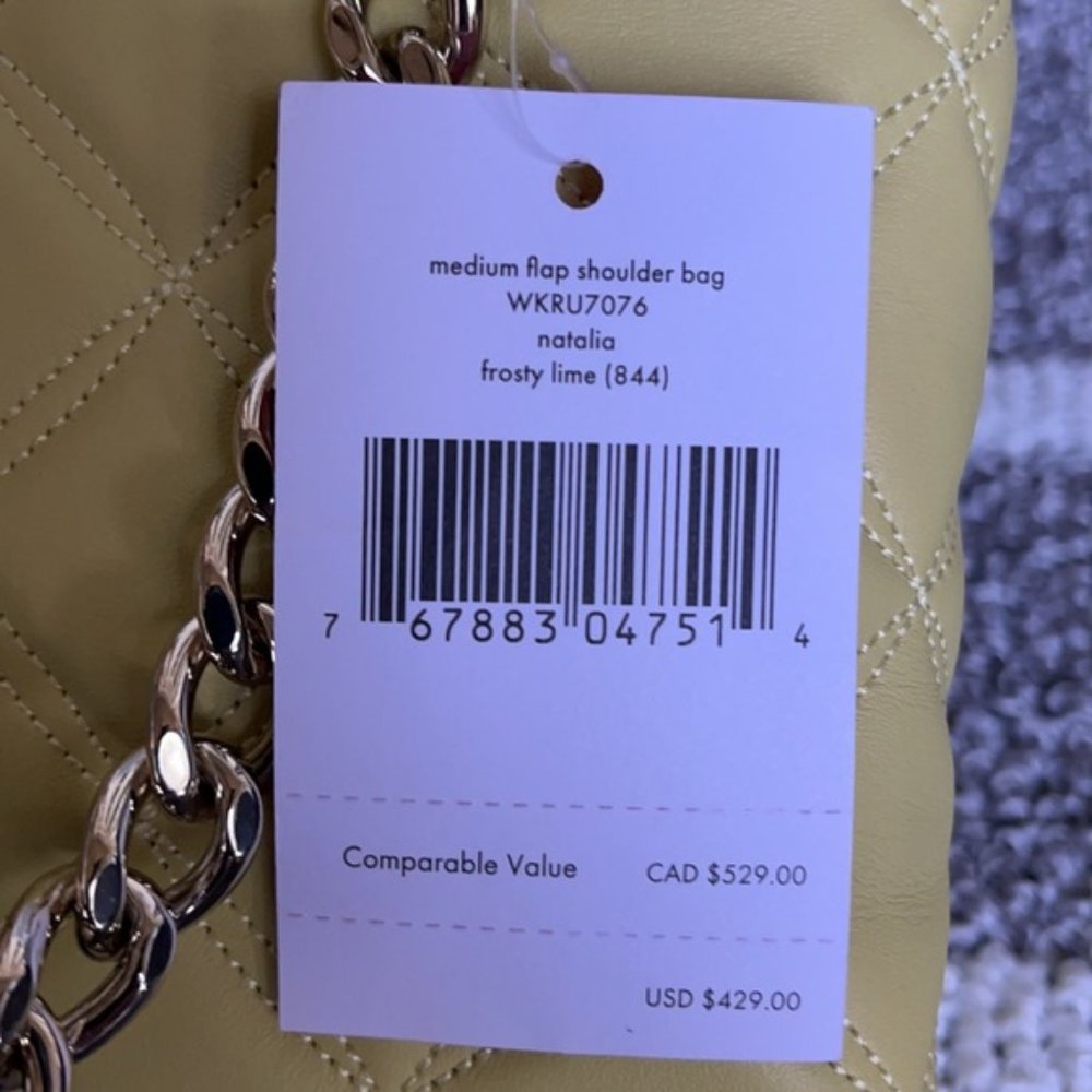 Kate Spade Natalia Smooth Leather Medium Flap Shoulder Bag Frosty Lime - Picture 9 of 16